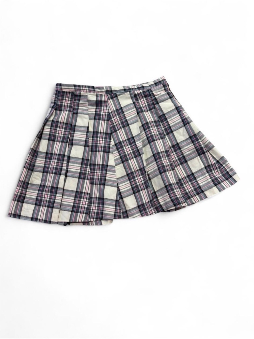 wonder nation Pleated Plaid Skirt in White, Navy Blue & Pink